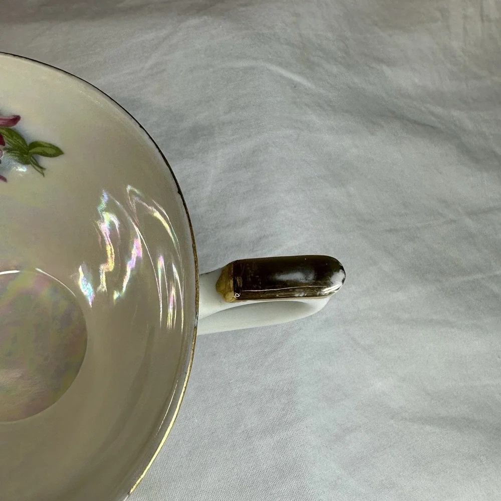 Iridescent Pink Orchid Tea Cup Reticulated Saucer‎ Lusterware Grandmillennial